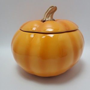 Teleflora Gifts Ceramic Pumpkin Cookie Candy Jar With Lid Orange Autumn Fall 7"